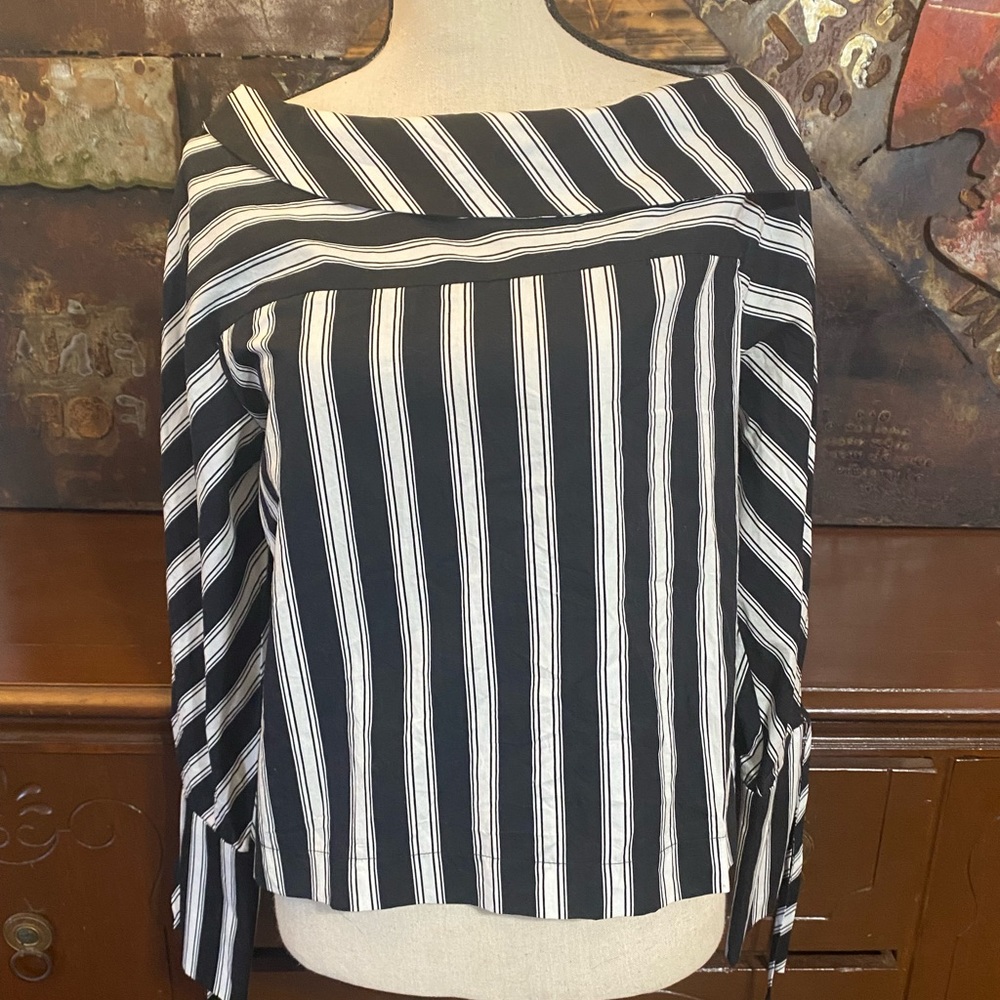 Top Shop size 6 blouse.  Black/white stripes